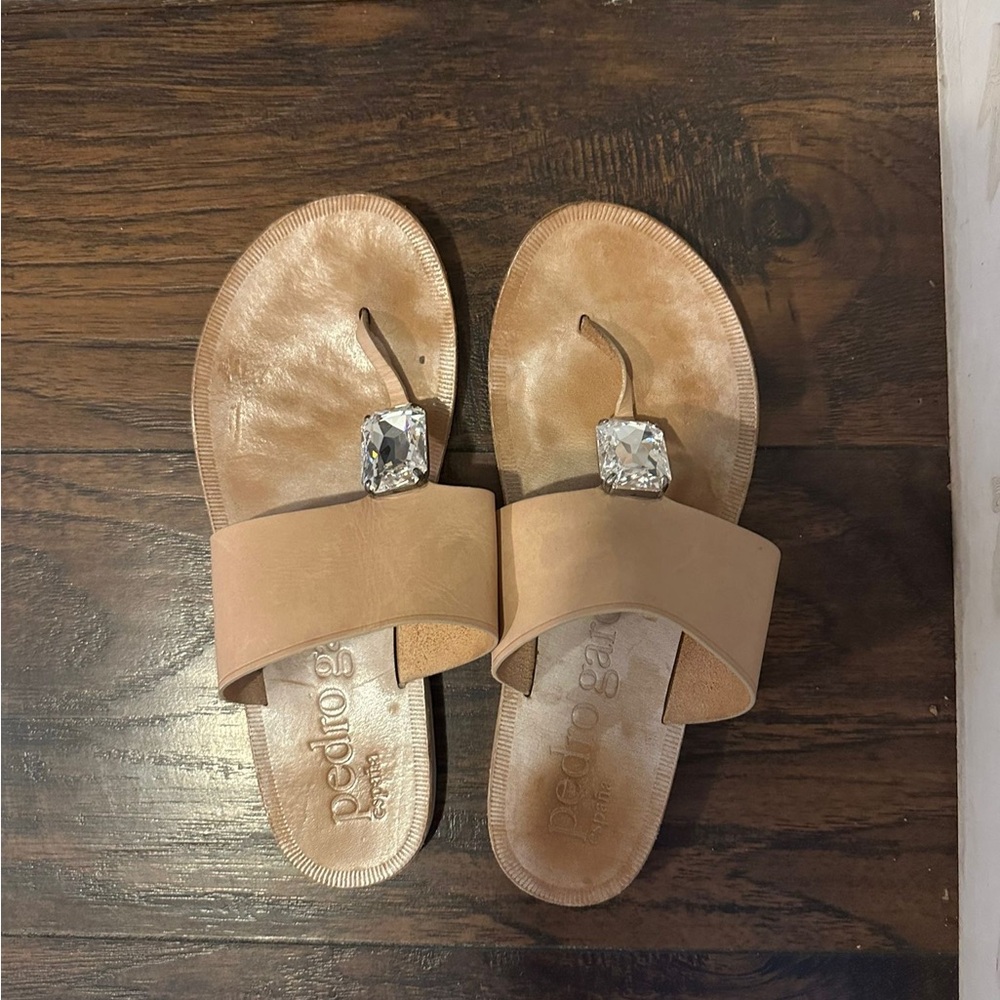 Pedro Garcia Beige Sandals with Jewel Accent